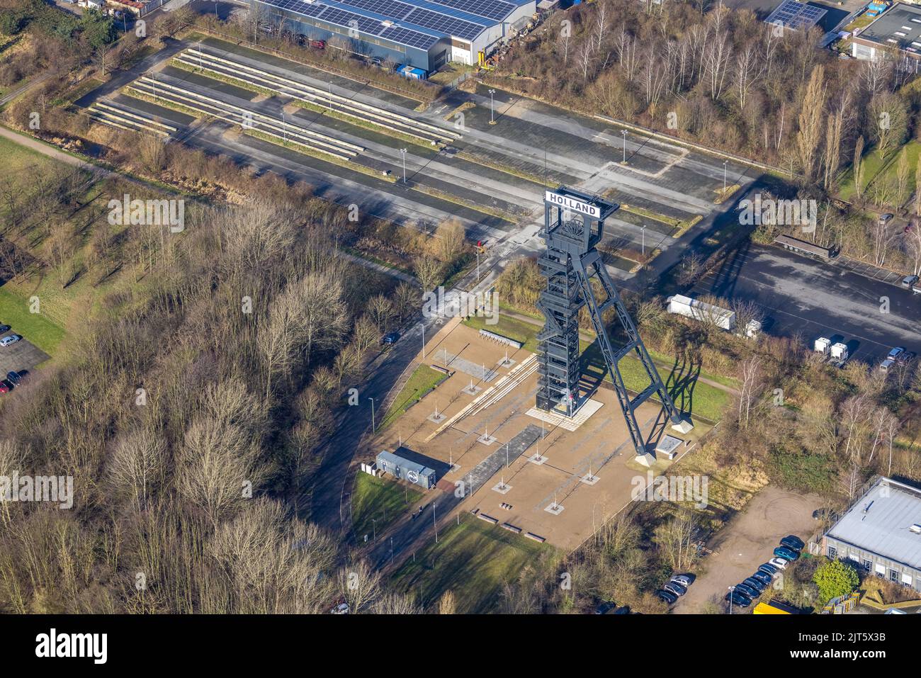 Vista aerea, Olanda Colliery e area della torre risviluppata a Wattenscheid a Bochum, zona della Ruhr, Renania settentrionale-Vestfalia, Germania, attività minerarie, Bochum, DE, UE Foto Stock