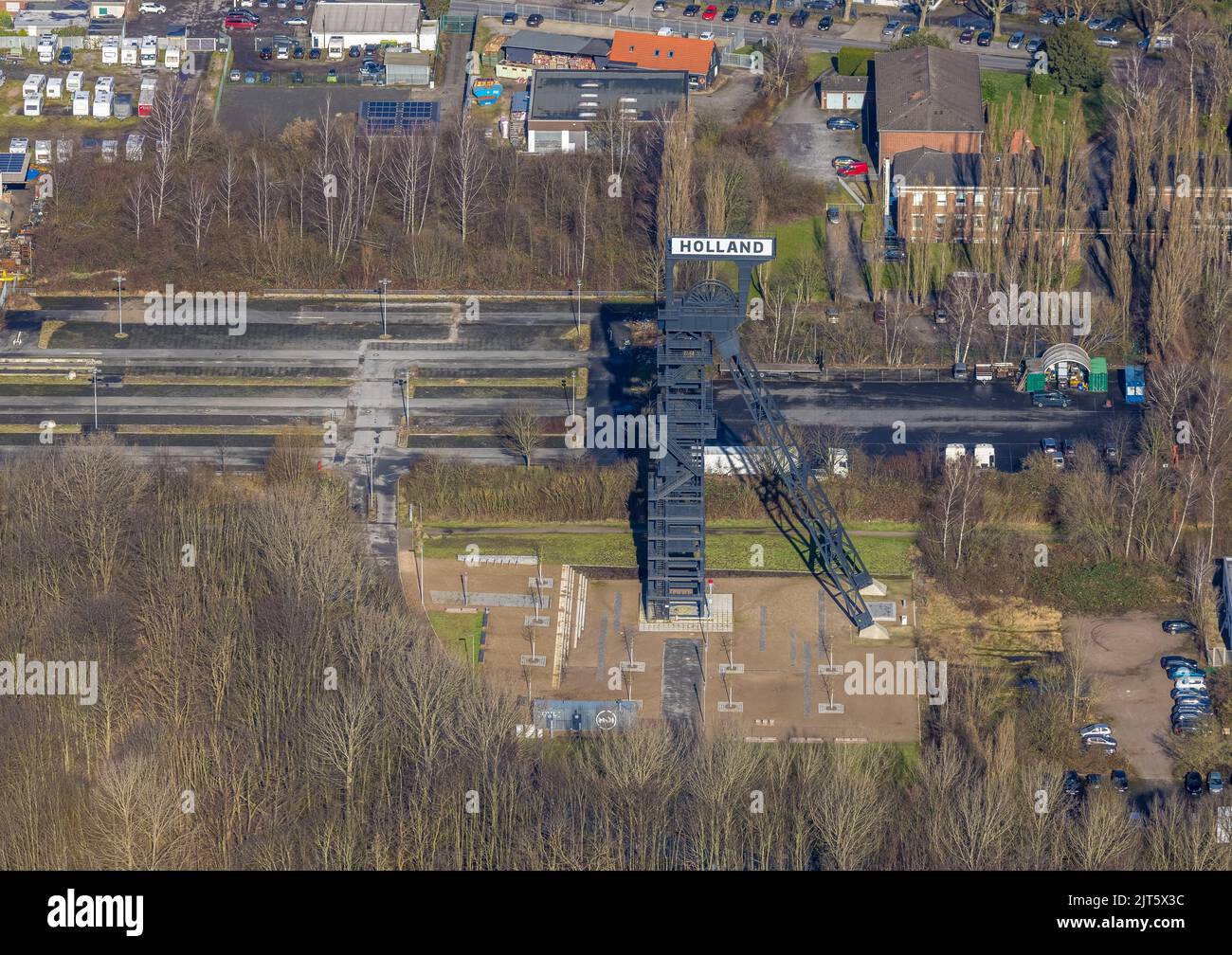 Vista aerea, Olanda Colliery e area della torre risviluppata a Wattenscheid a Bochum, zona della Ruhr, Renania settentrionale-Vestfalia, Germania, attività minerarie, Bochum, DE, UE Foto Stock