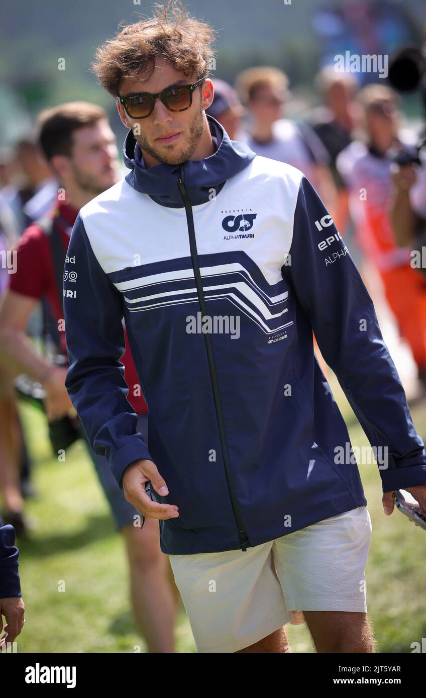 La Scuderia AlphaTauri, pilota francese Pierre Gasly, ha illustrato prima del Gran Premio del Belgio F1, a Spa-Francorchamps, domenica 28 agosto 2022. Il Gran Premio di Formula uno di Spa-Francorchamps si svolge questo fine settimana, dal 26th al 28th agosto. BELGA PHOTO VIRGINIE LEFOUR Foto Stock
