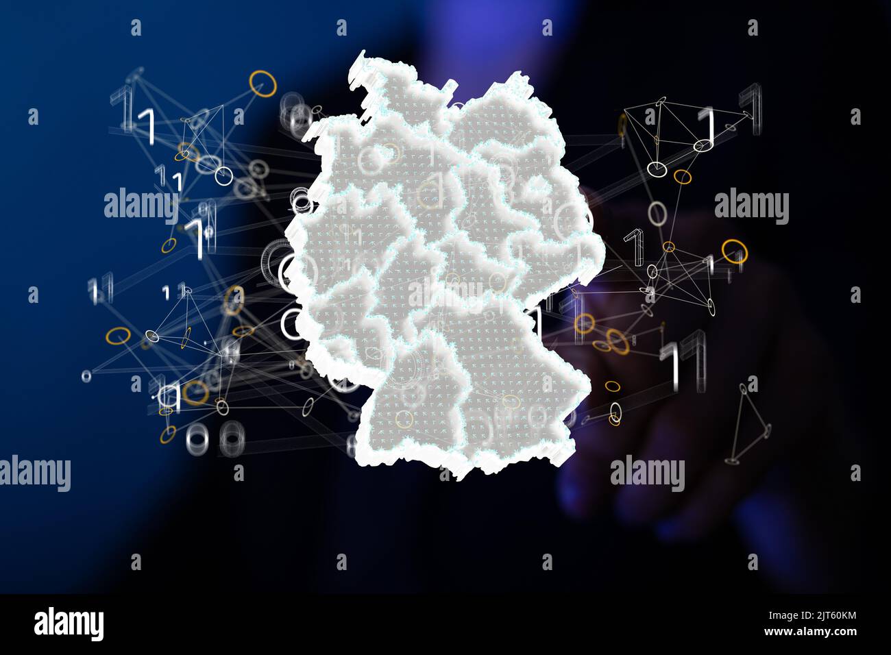 Una mappa tedesca resa 3D che si volava in mano all'uomo Foto Stock