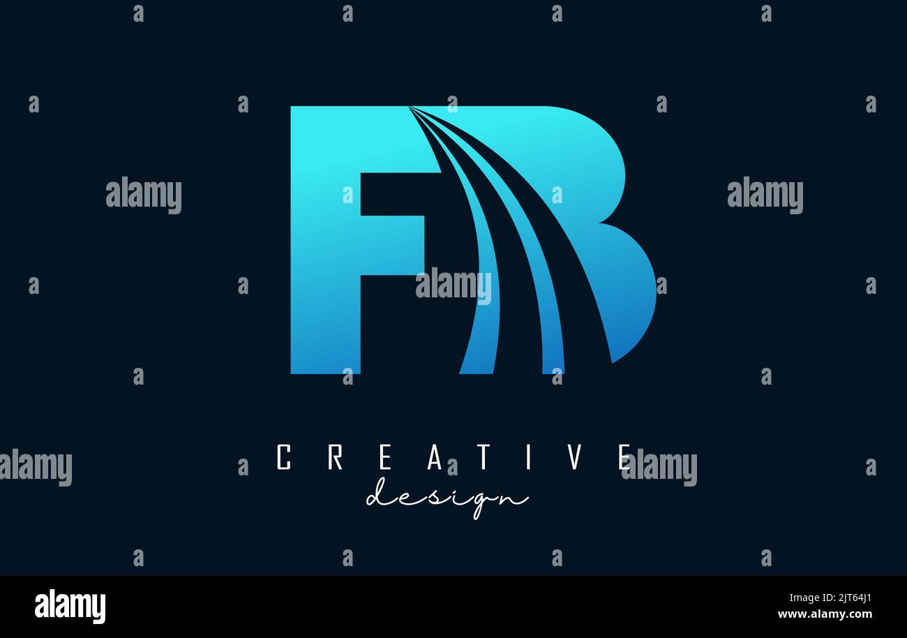 Lettera blu creativa FB f b logo con linee di punta e design del concetto di strada. Lettere con disegno geometrico. Illustrazione vettoriale con lettera e creati Illustrazione Vettoriale