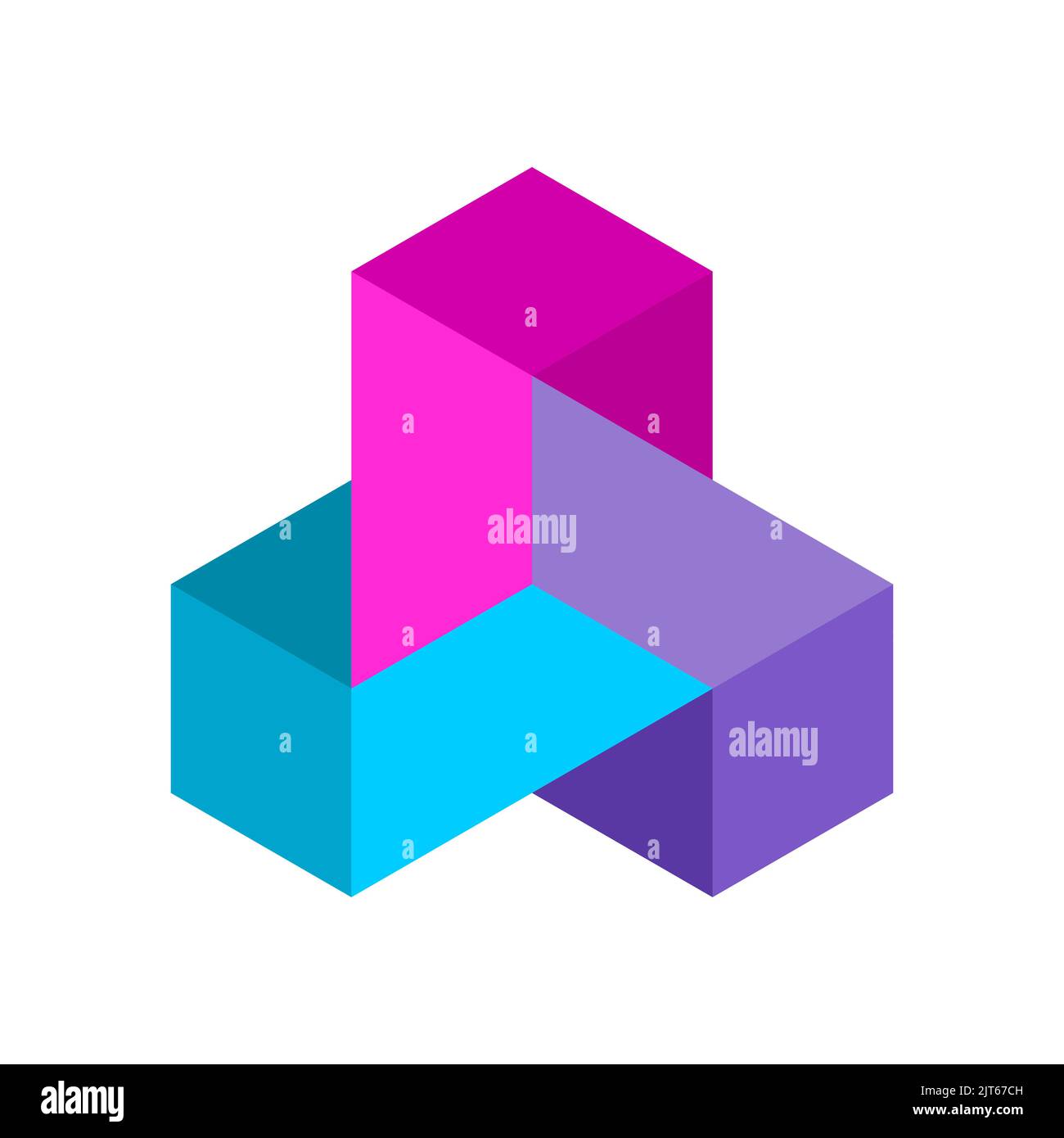 Colorato impossibile oggetto geometrico costituito da tre rettangoli. Illusione ottica. Esher penrose figura infinita. Concetto di connessione, Unione, Unione Illustrazione Vettoriale