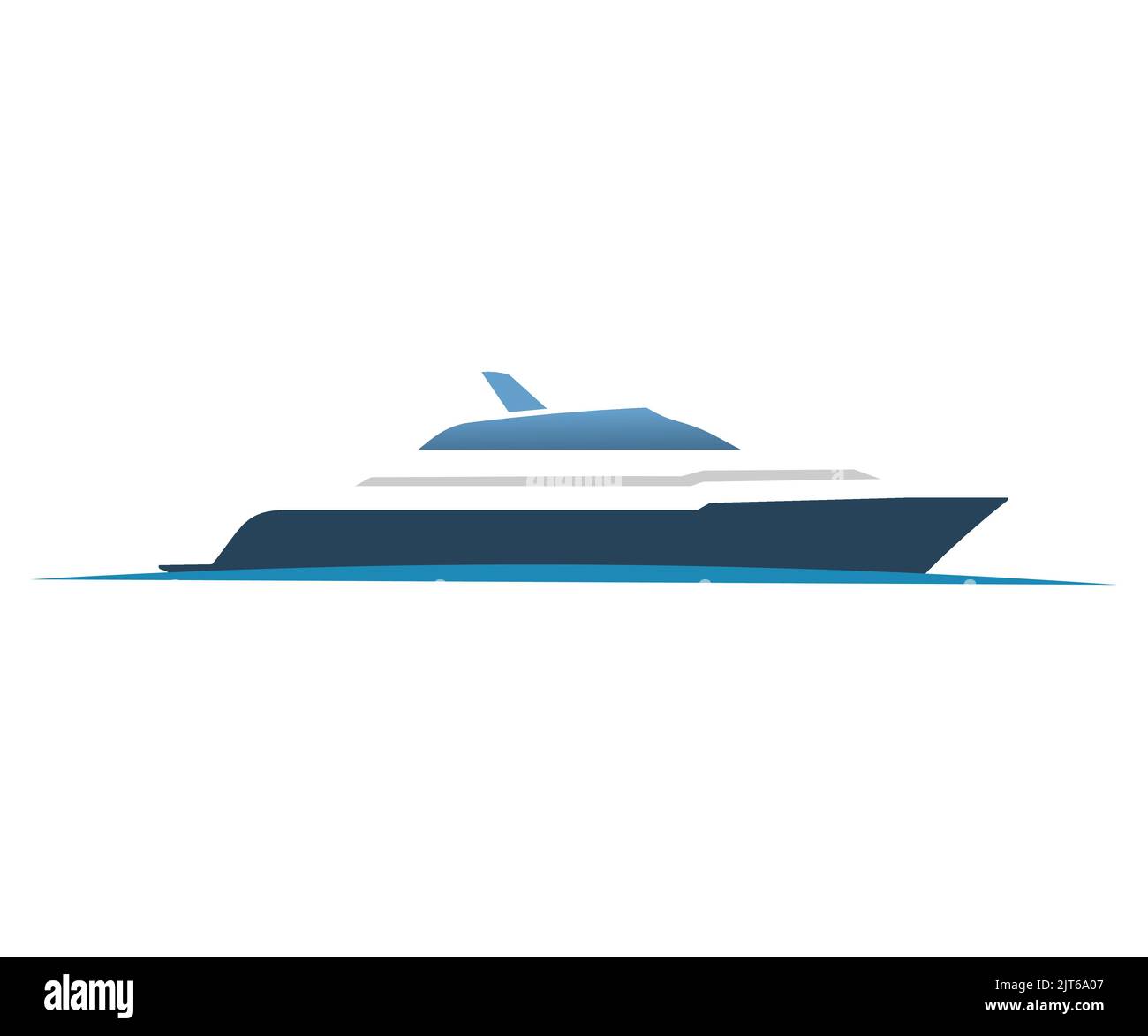 Yacht a motore di lusso sul design con logo oceano. Disegno e illustrazione di vettore di navigazione di lusso dell'imbarcazione a motore. Illustrazione Vettoriale