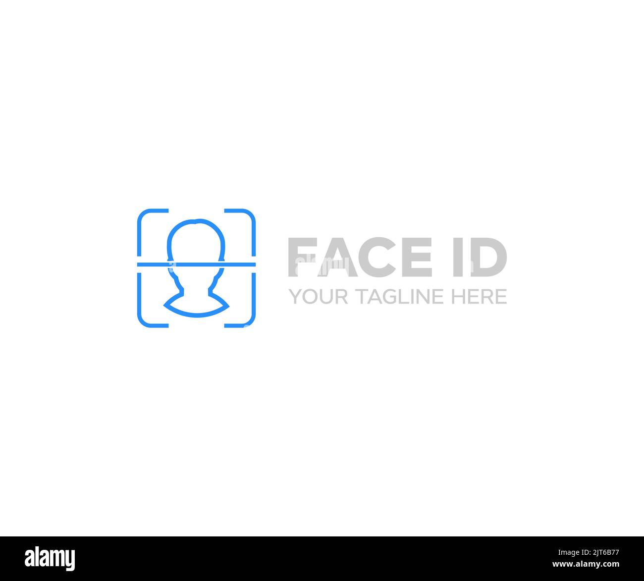 Identificazione del volto e design del logo di riconoscimento. Tecnologia di protezione dell'accesso alla scansione, autenticazione biometrica delineano la progettazione e l'illustrazione dei vettori. Illustrazione Vettoriale