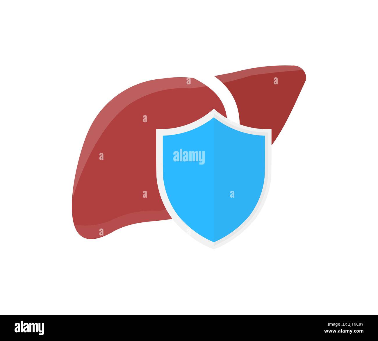 Fegato umano sotto protezione, schermo di vetro protezione della salute concetto logo design. Protezione del fegato forma malattie concetto di progettazione vettoriale. Illustrazione Vettoriale