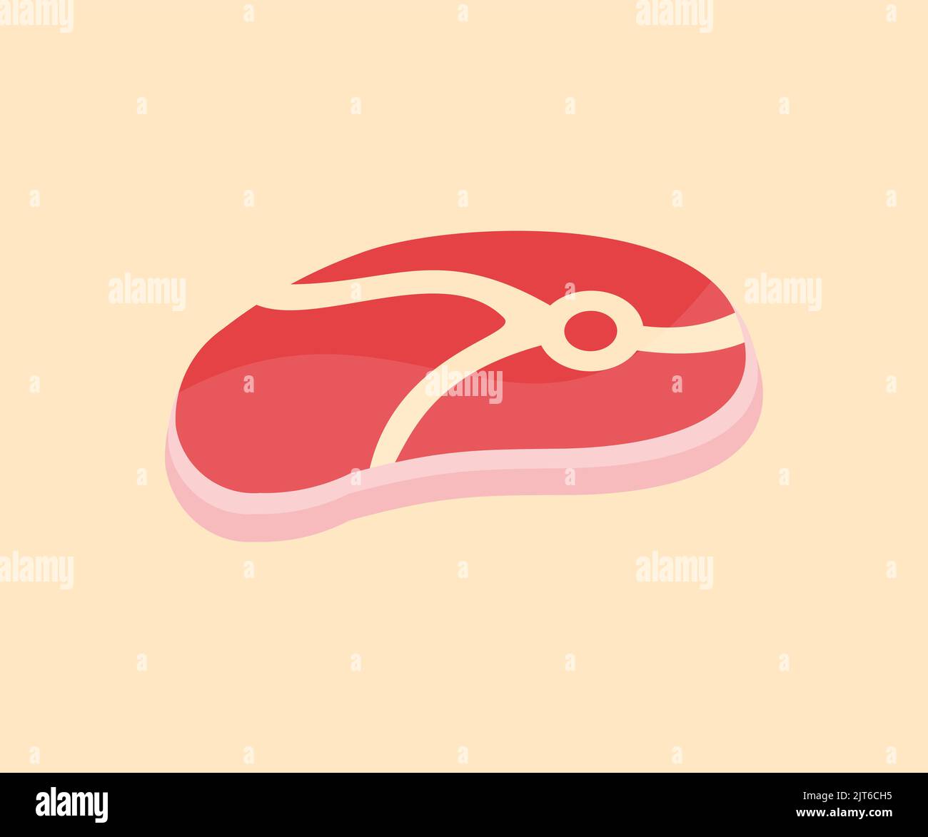 Bistecca di manzo crudo fresco, carne di maiale cruda tagliata a fette, manzo in marmo, logo design. Fetta di maiale e bistecca di manzo isolato, macelleria fresca. Macellaio prodotto. Illustrazione Vettoriale