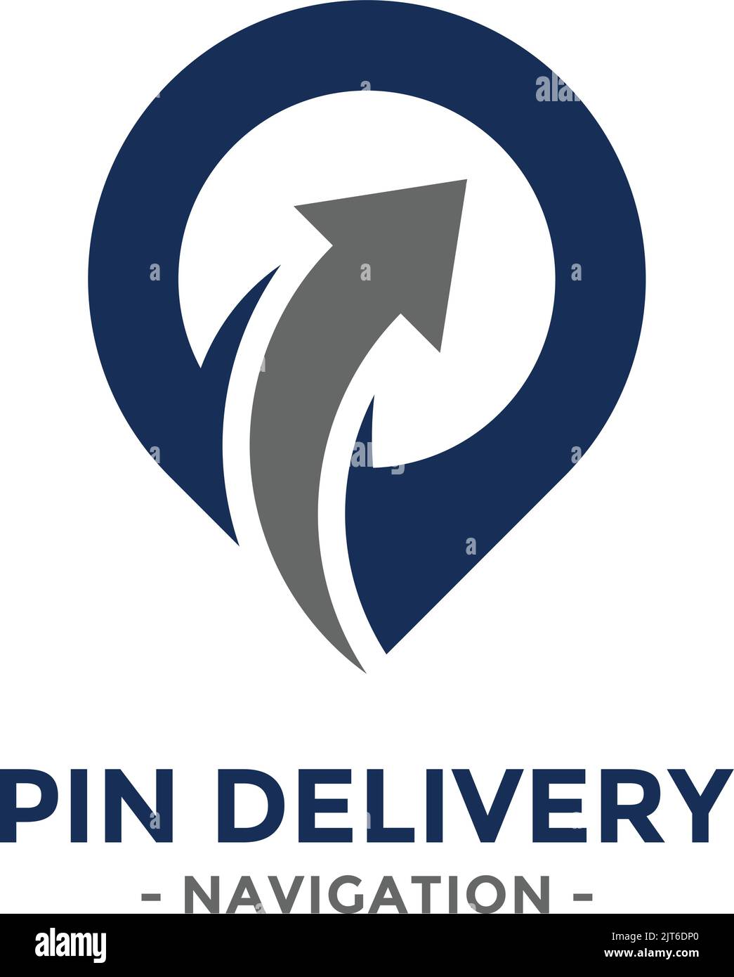 design del logo della posizione di consegna del pin, design dell'icona del simbolo del vettore del segno della confezione, pin della posizione di consegna dell'ordine di produzione, scatola di tracciamento, ricezione del pacco postale, prelievo Illustrazione Vettoriale