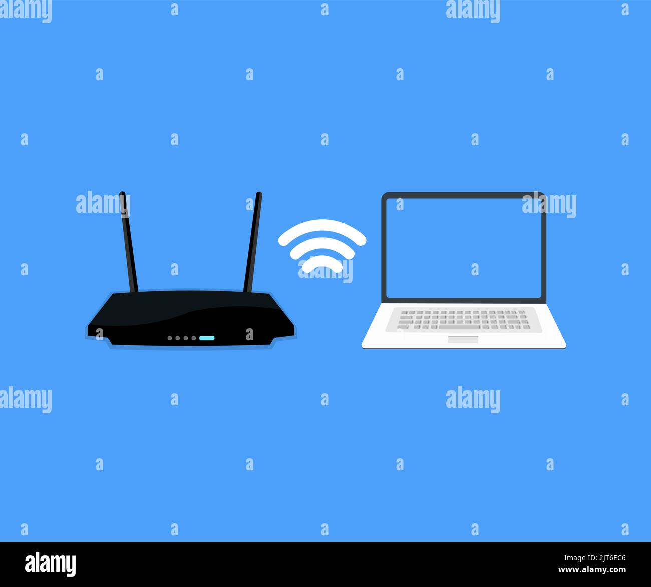 Router wireless con logo laptop. Connessione a Internet, concetti wi-fi Connect disegno vettoriale e illustrazione. Illustrazione Vettoriale