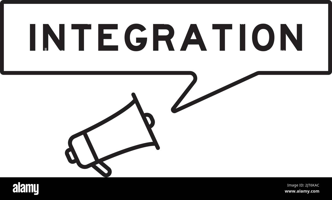 Icona del megafono con bolla vocale in integrazione di parole su sfondo bianco Illustrazione Vettoriale