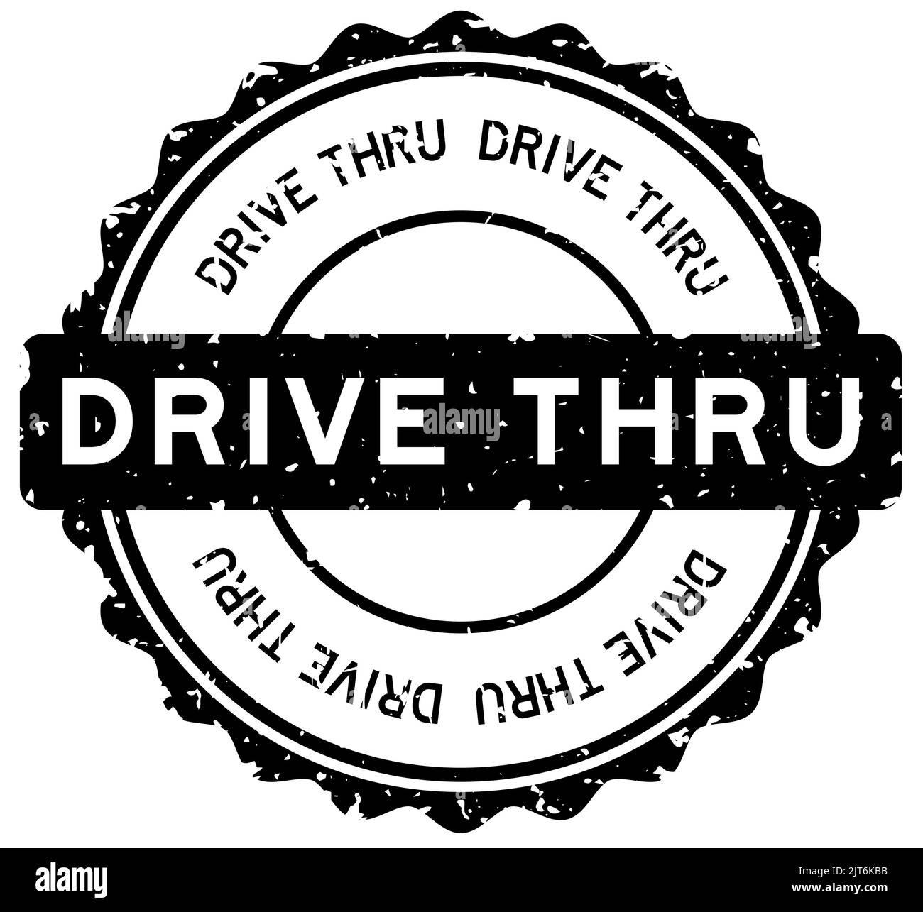 Grunge nero drive thru parola circolare guarnizione in gomma timbro su sfondo bianco Illustrazione Vettoriale