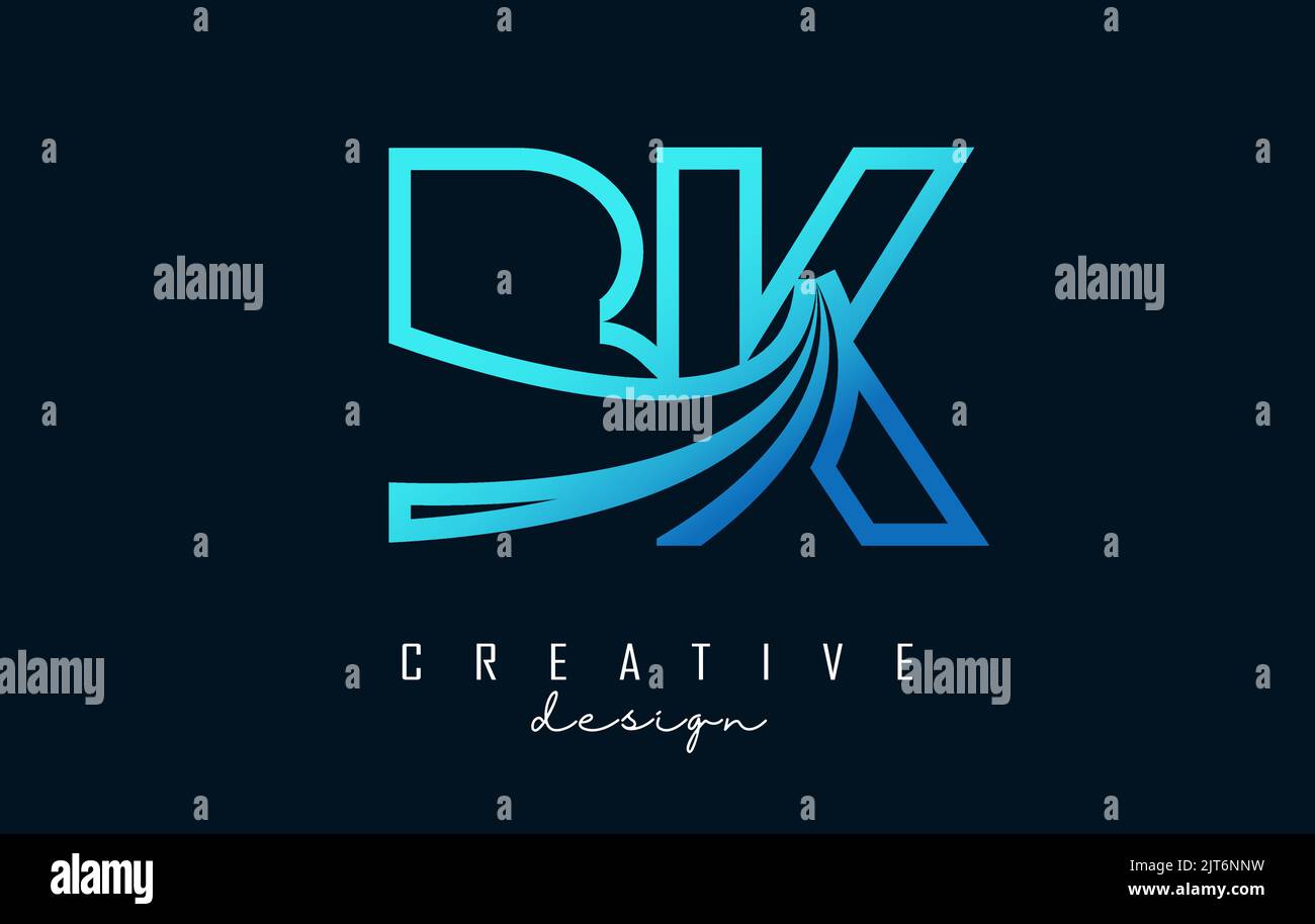 Contorno blu lettera BK b k logo con linee di punta e concept design stradale. Lettere con disegno geometrico. Illustrazione vettoriale con lettera e creativ Illustrazione Vettoriale