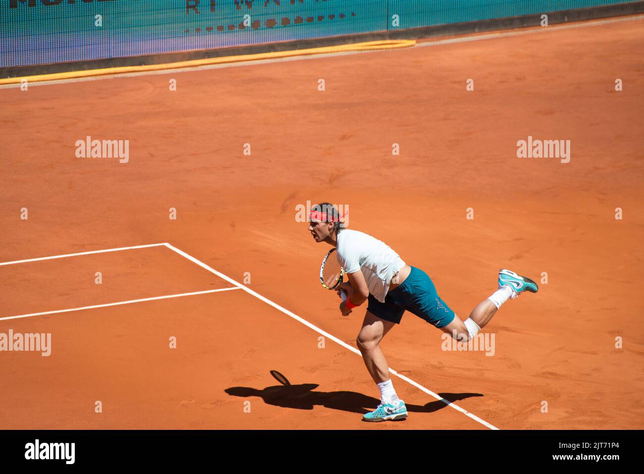 Rafael Nadal giocando al Madrid Mutua Tennis Open Foto Stock