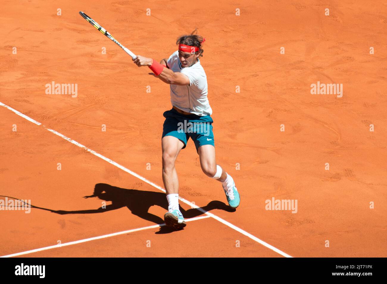 Rafael Nadal giocando al Madrid Mutua Tennis Open Foto Stock