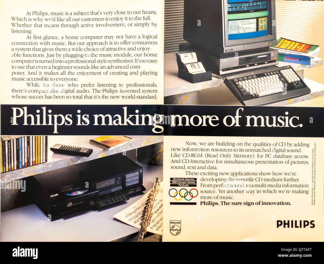 Annuncio sugli apparecchi audio CD-ROM Philips pubblicato su una rivista NatGeo, novembre 1987 Foto Stock