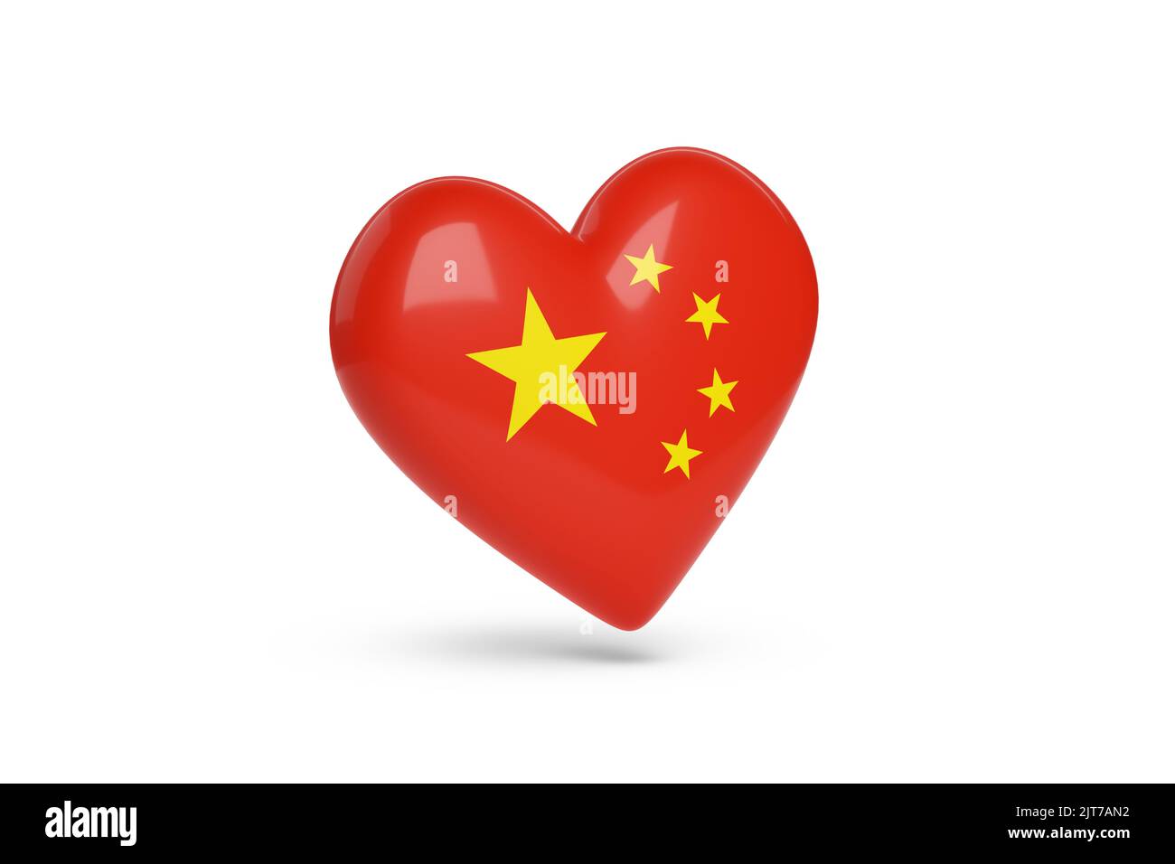 Cuore con i colori della bandiera della Repubblica popolare Cinese isolato su sfondo bianco. illustrazione 3d. Foto Stock