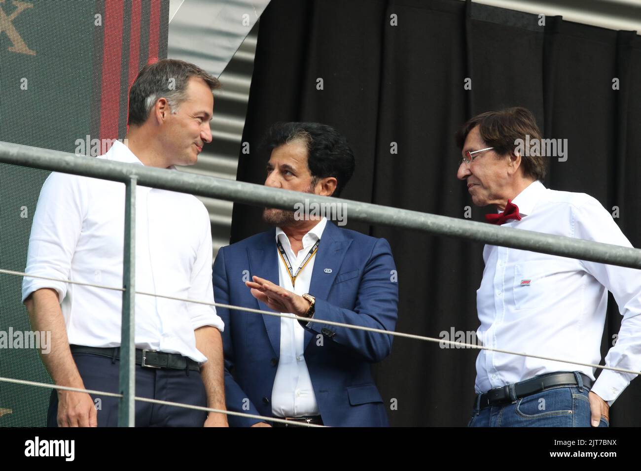 Spa, Belgio. 28th ago, 2022. SPA-FRANCORCHAMPS, Belgio. , . PODIO, Mohammed ben Sulayem, Presidente della FIA, Alexander De Croo, primo Ministro del Belgio, Elio di Rupo, primo Ministro della Regione Vallone, Credit: SPP Sport Press Photo. /Alamy Live News Credit: SPP Sport Press Photo. /Alamy Live News Foto Stock