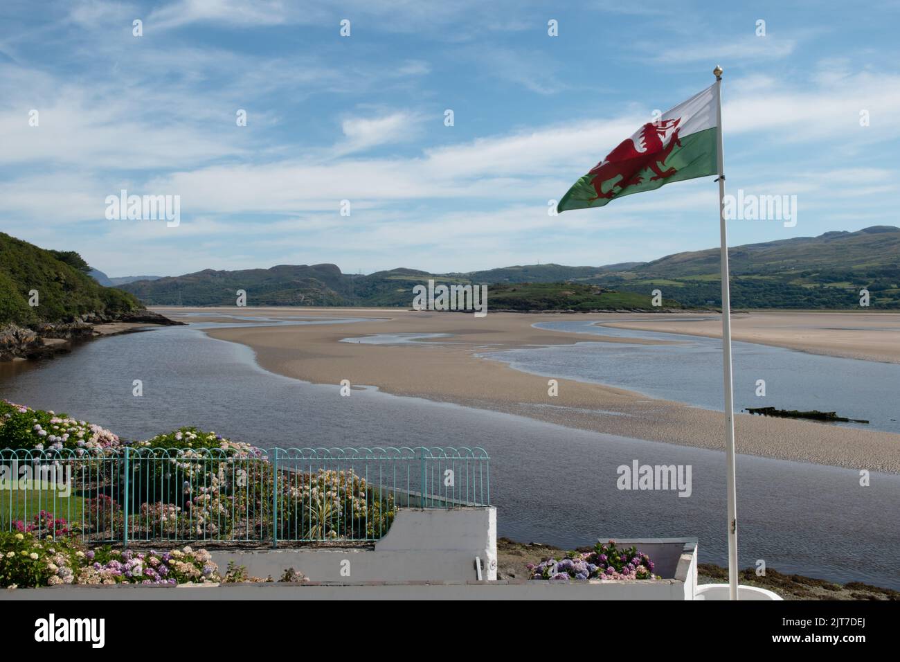 Bandiera gallese, Portmerion, Galles, Regno Unito Foto Stock