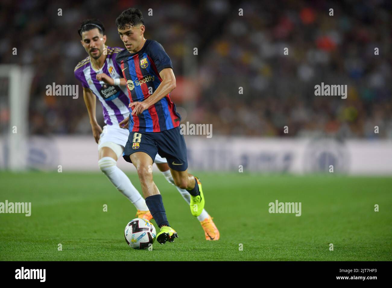 Barcellona,Spagna.28 Agosto,2022. FC Barcelona contro Real Valladolid Pedri (8) del FC Barcelona durante la partita tra RCD Espanyol e Real Madrid corrispondente al secondo giorno della Liga Santander allo stadio RCDE di Barcellona, Spagna. Credit: Rosdemora/Alamy Live News Foto Stock