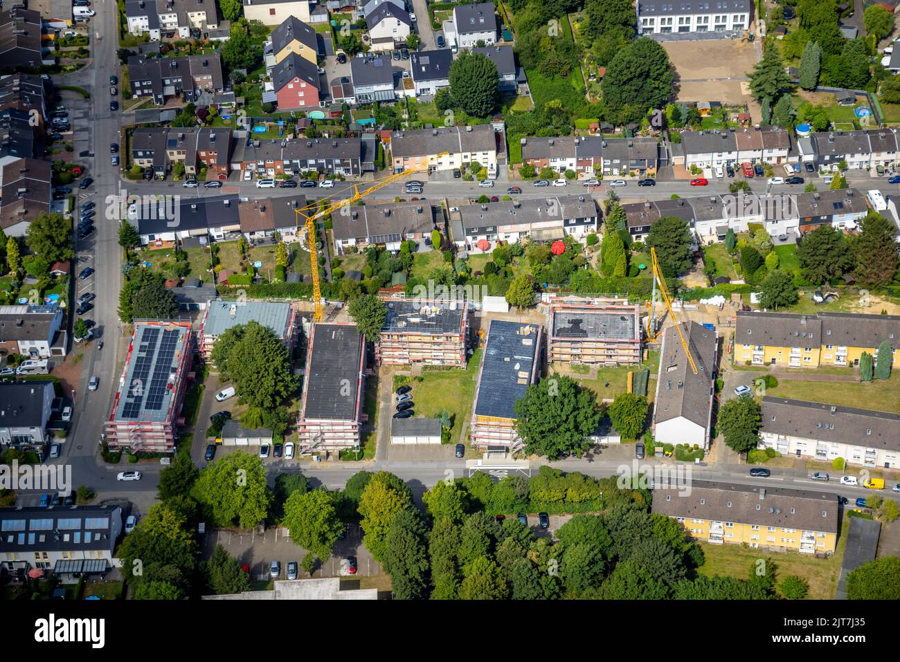 Veduta aerea, cantiere immobiliare Auf dem Bruch, Convivio attività di costruzione, Dümpten - Ovest, Mülheim an der Ruhr, Ruhr area, Nord RHI Foto Stock