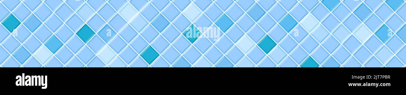 Motivo senza giunture diagonale con mattonelle quadrate blu. Decorazione interna o esterna superficie a mosaico. Sfondo del piano della piscina. Bagno o toilette ceramica parete texture. Illustrazione piatta vettoriale Illustrazione Vettoriale