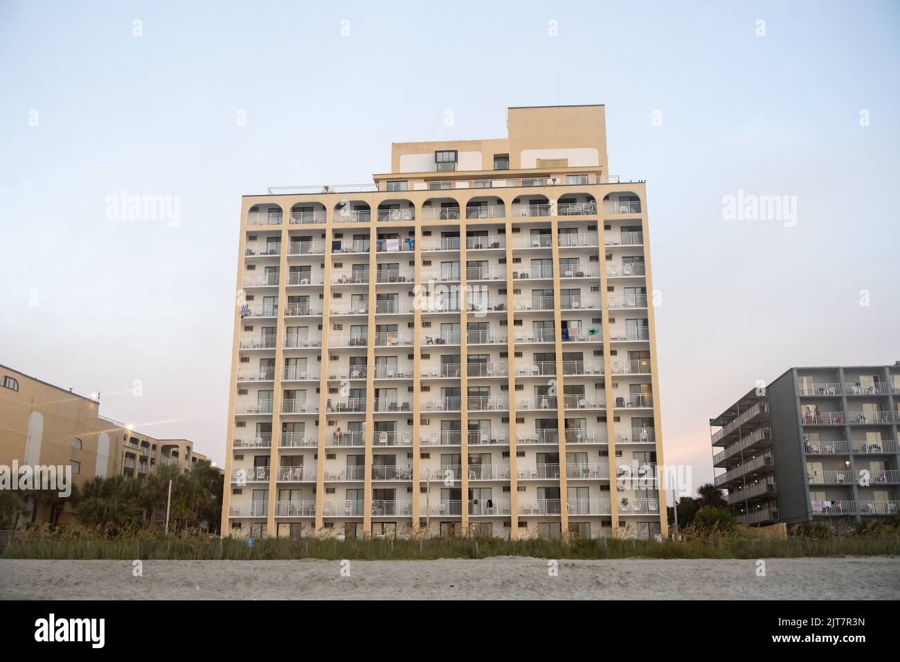 Un alto hotel lungo Myrtle Beach nella Carolina del Sud Foto Stock