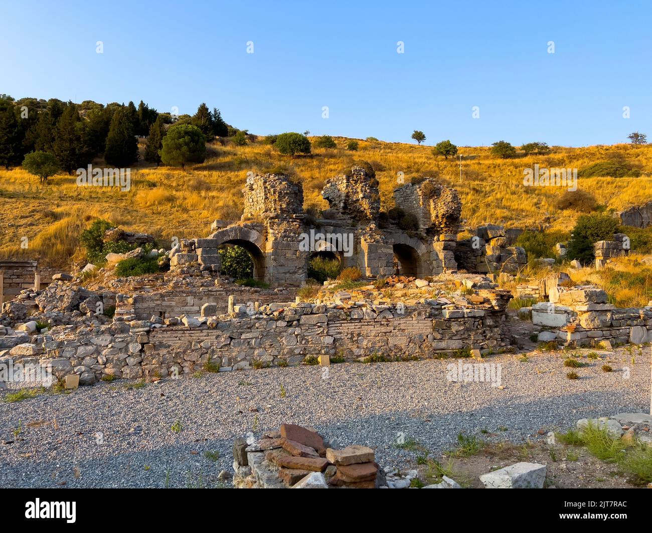 Efeso Città Antica Terme di Scholastica, Vista frontale del bagno scolastico nell'antica città di Efeso Foto Stock