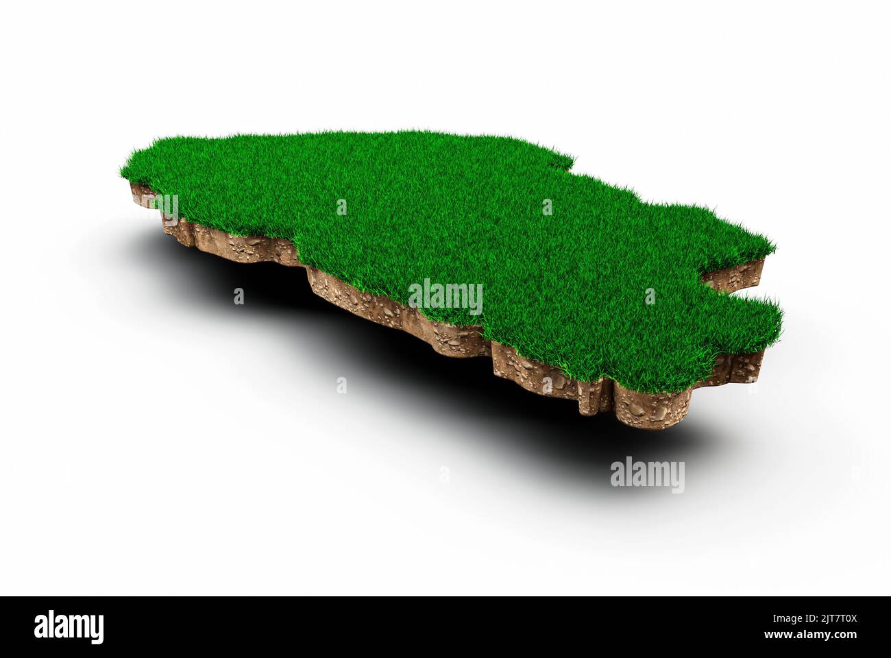 Una mappa del Bhutan terreno geologia sezione trasversale con erba verde e terreno roccioso, 3D illustrazione Foto Stock