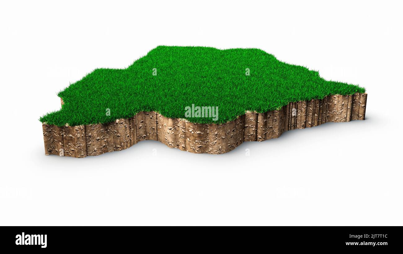 Una mappa del Botswana terreno geologia geologia sezione trasversale con erba verde e terreno roccioso, illustrazione 3D Foto Stock