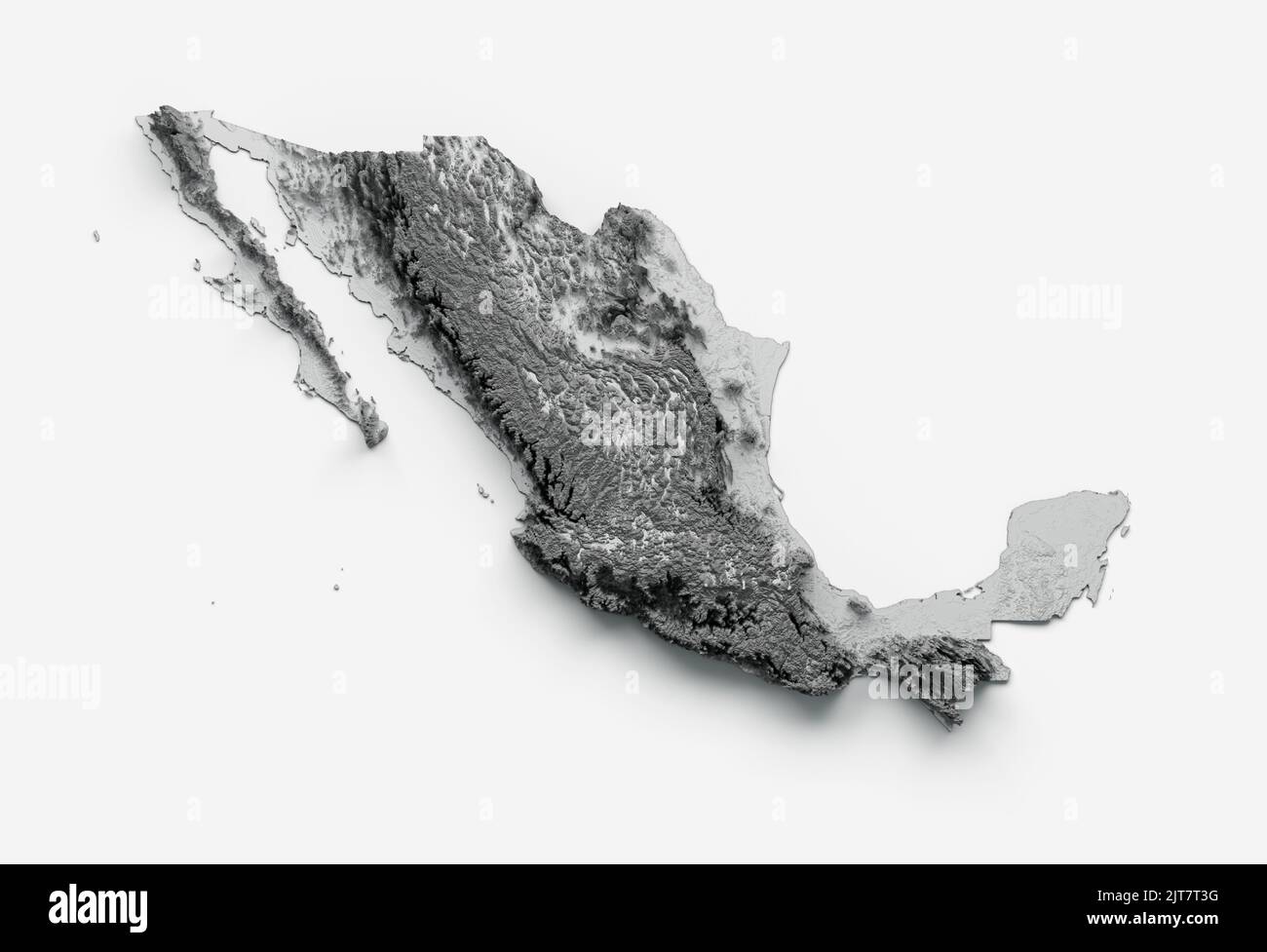Mappa del Messico altezza del colore del rilievo ombreggiato su sfondo bianco, illustrazione 3D Foto Stock