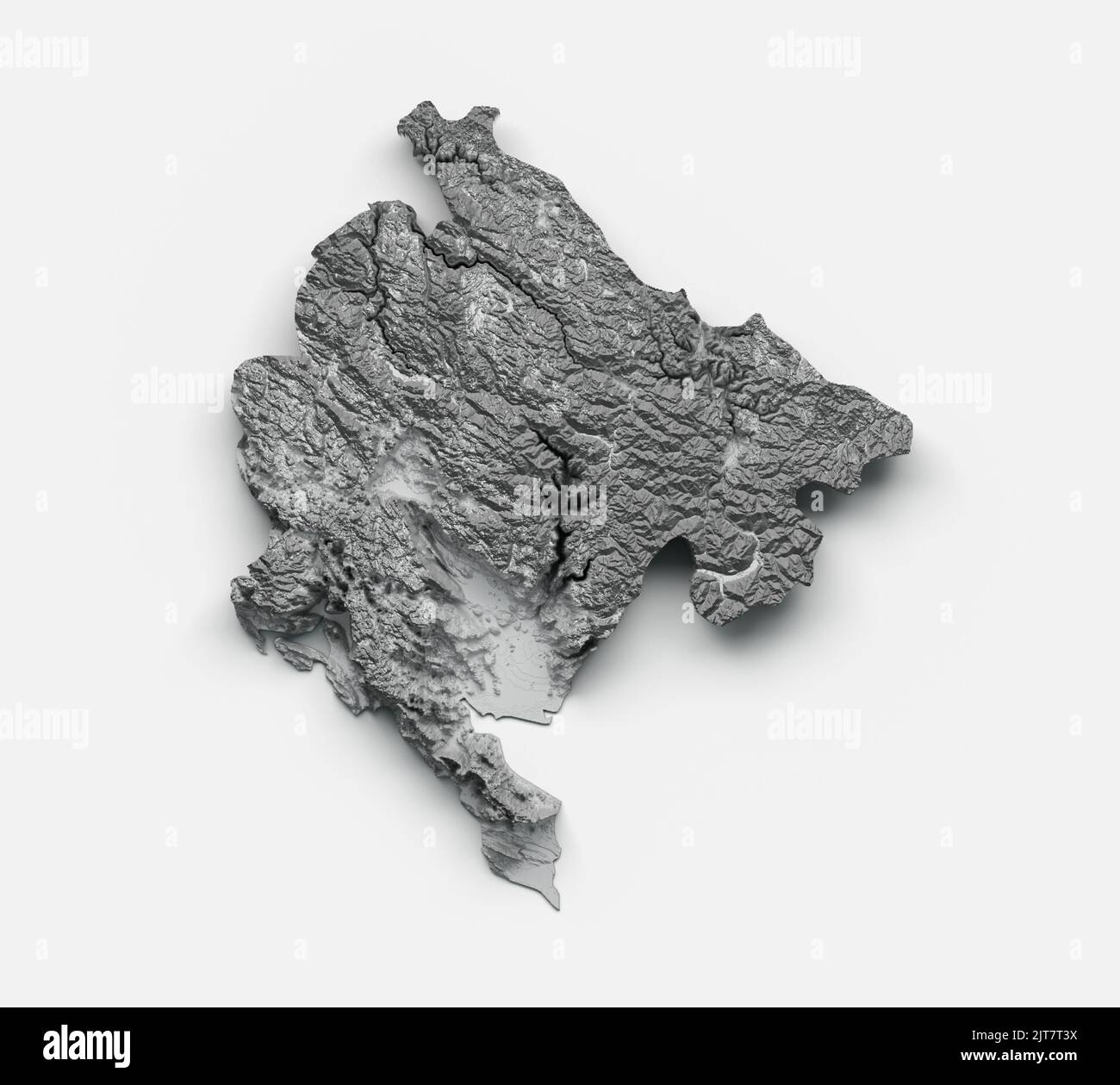 Una mappa Montenegro altezza di colore in rilievo ombreggiato su sfondo bianco, illustrazione 3D Foto Stock