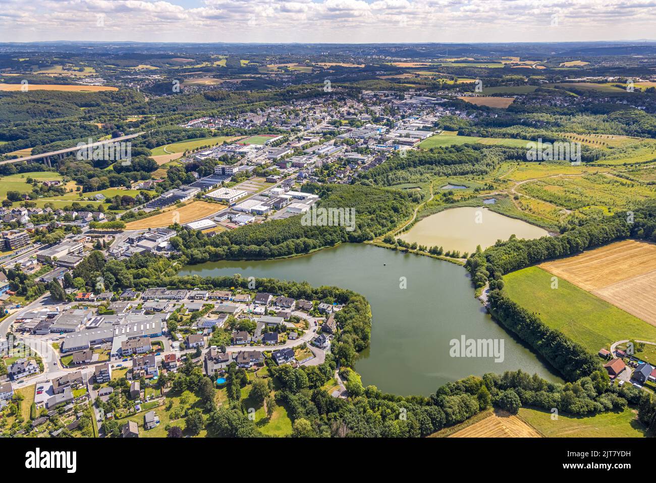 Veduta aerea, bacino di fango del Rheinkalk, parco industriale di Nevigeser Straße, Rützkausen, Wülfrath, zona della Ruhr, Renania settentrionale-Vestfalia, Germania, DE, Europa, comme Foto Stock