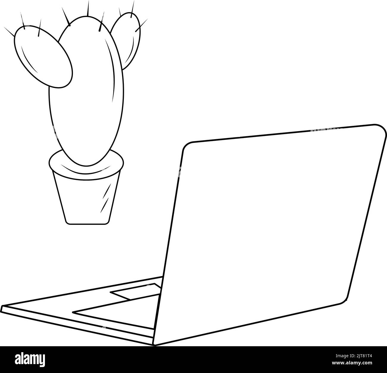 Delineare il set di computer laptop e cactus isometrici su uno sfondo trasparente. Isolare. Adesivo. Icona. Adatto per striscioni, etichette, sfondi, poster, cartoline. Copyspase. Isolare. Illustrazione vettoriale Illustrazione Vettoriale