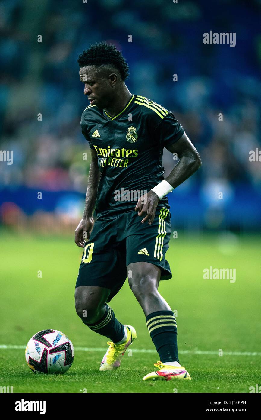 Barcellona, Spagna, 28, agosto, 2022. Spagna -Calcio - la Liga spagnola partita tra RCD Espanyol / Real Madrid. Vinicius Jr (20) Credit: JG/Alamy Live News Foto Stock