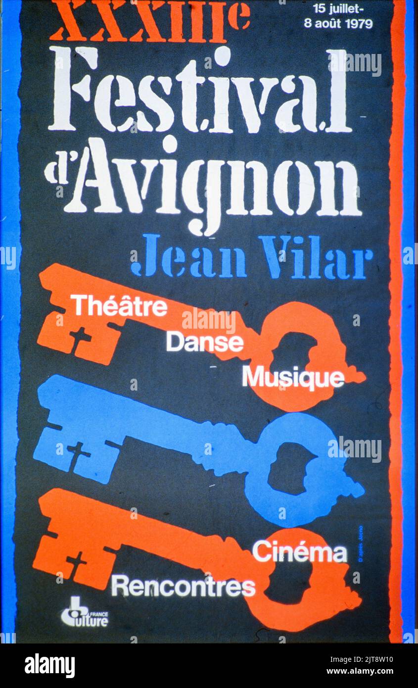 Poster per l’edizione 33rd del Festival d’Avignone ad Avignone, Provenza, Francia, estate 1979 Foto Stock