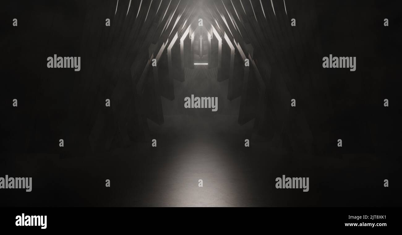 Fantastic Outerspace misterioso Volumetrics Verde scuro abbandonato sfondo 3D Illustrazione Foto Stock