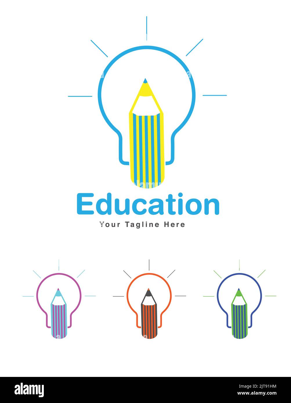 logo education con forme a matita e bulbo in quattro colori creativo logo vettoriale illustrazione Illustrazione Vettoriale