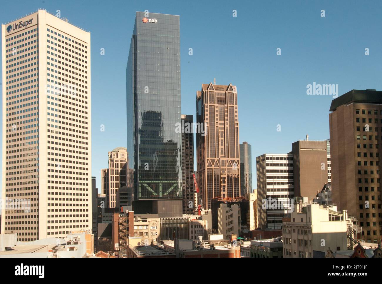 Skyline del CBD di Melbourne dall'angolo NW della città, agosto 2022 Foto Stock