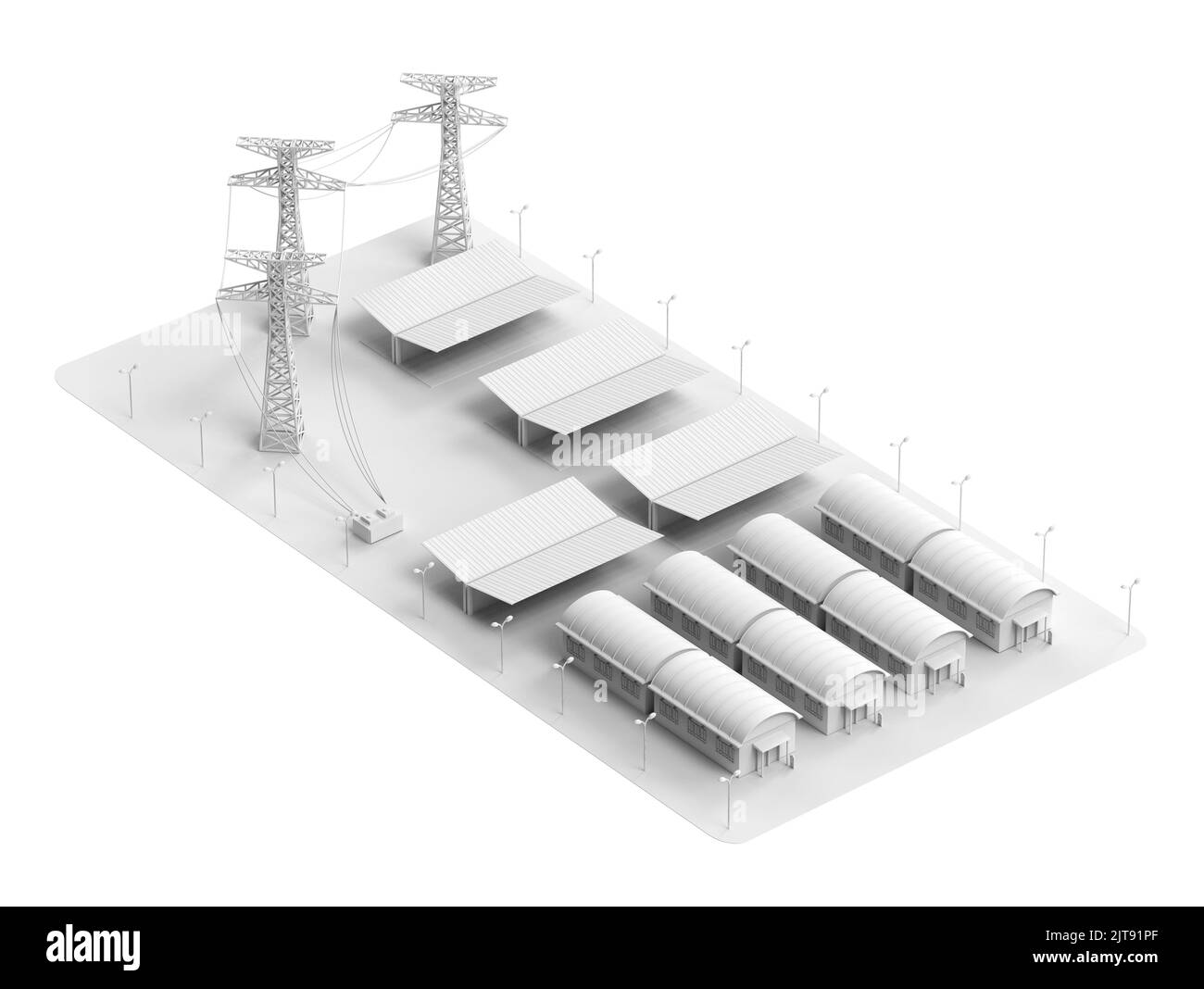 rendering 3d modello industriale bianco o parco industriale intelligente con sviluppo di infrastrutture Foto Stock