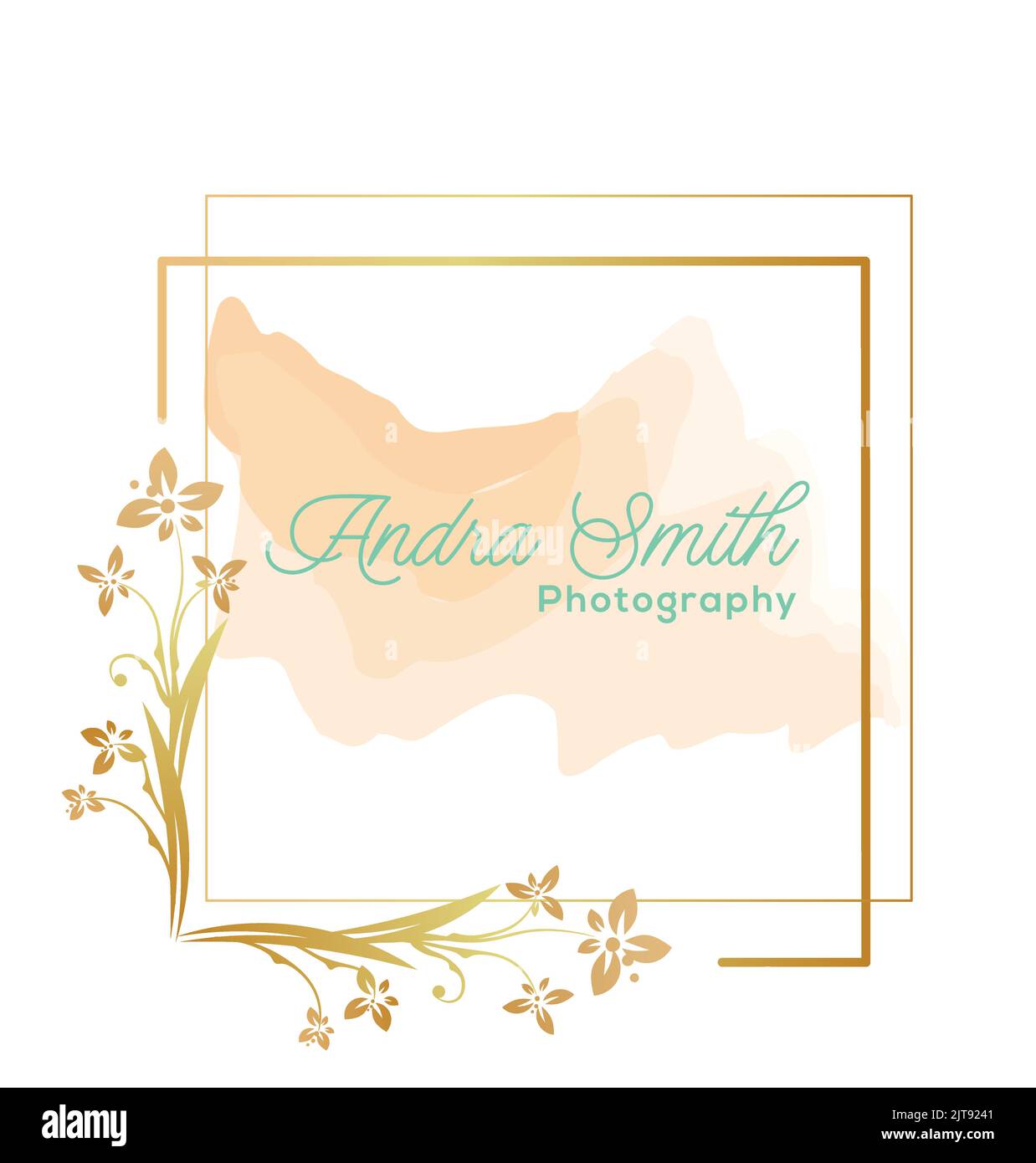 logo fotografico acquerello con logo vettoriale con cornice floreale Illustrazione Vettoriale