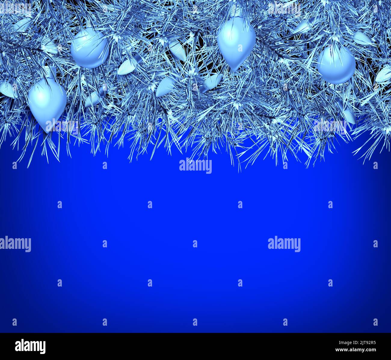 Sfondo blu delle vacanze invernali e Vacanze di Natale con gelo freddo pino sempreverde come banner promozionale stagionale festivo Foto Stock