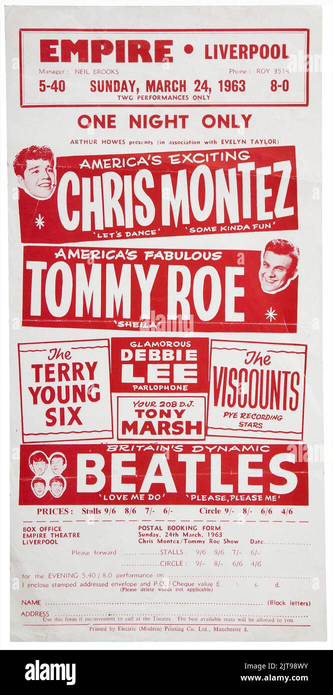 The Beatles Empire Theatre, Liverpool Handbill (1963) Foto Stock