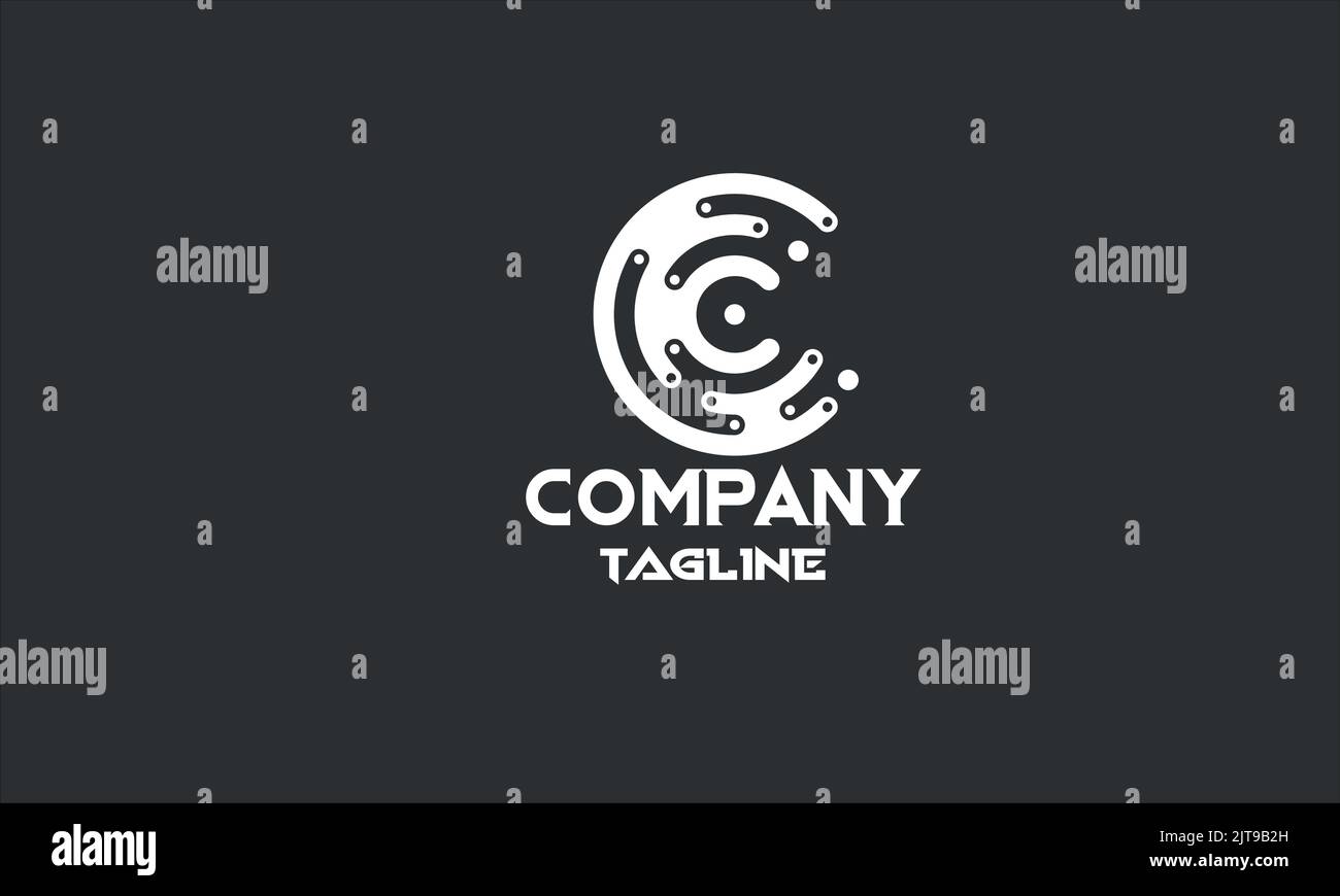 Modello con logo C per circuito digitale minimo Illustrazione Vettoriale