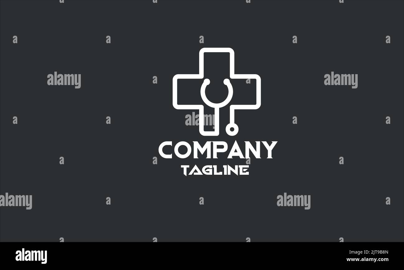 modello con logo minimal hospital e stetoscopio Illustrazione Vettoriale