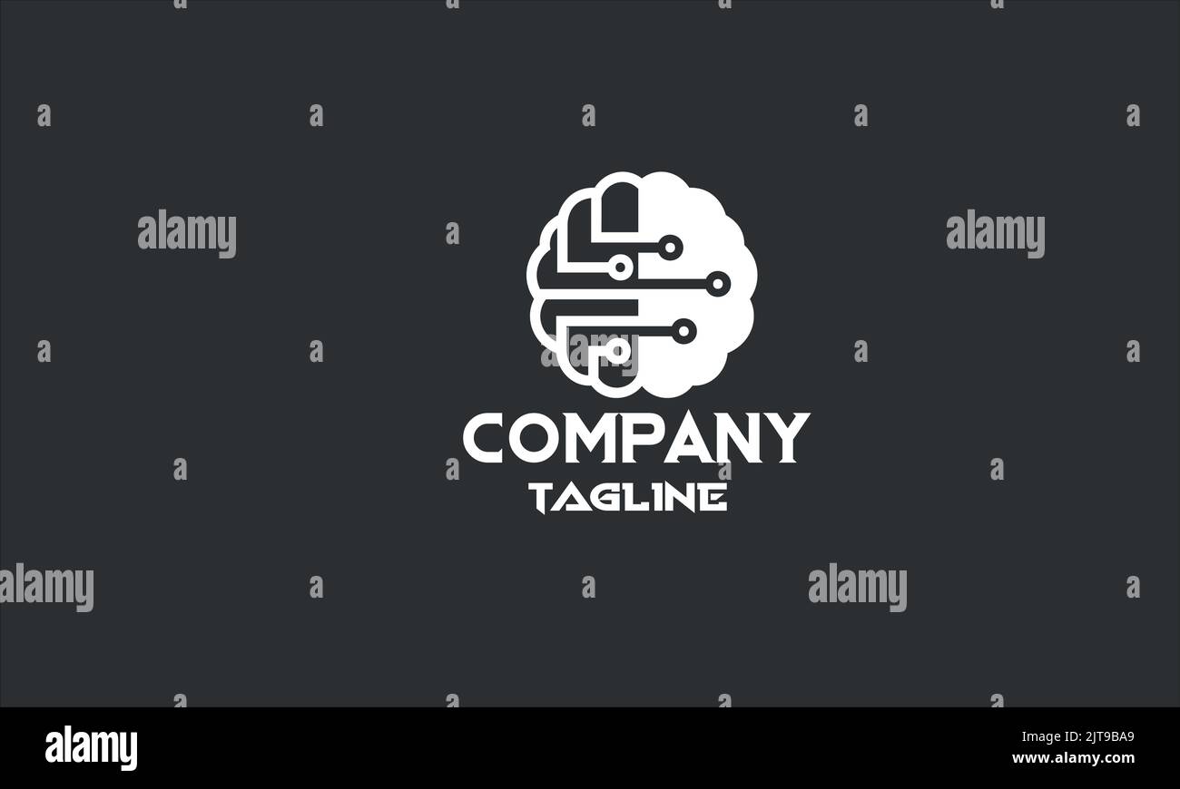 modello di logo minimale per la tecnologia cerebrale digitale Illustrazione Vettoriale
