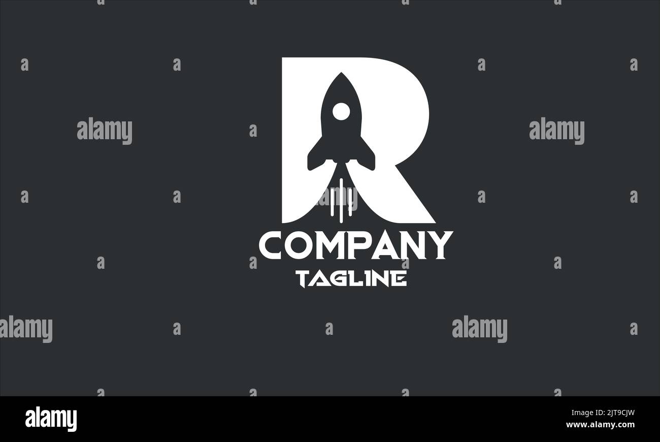 Modello di logo Rocket Letter R minimo Illustrazione Vettoriale