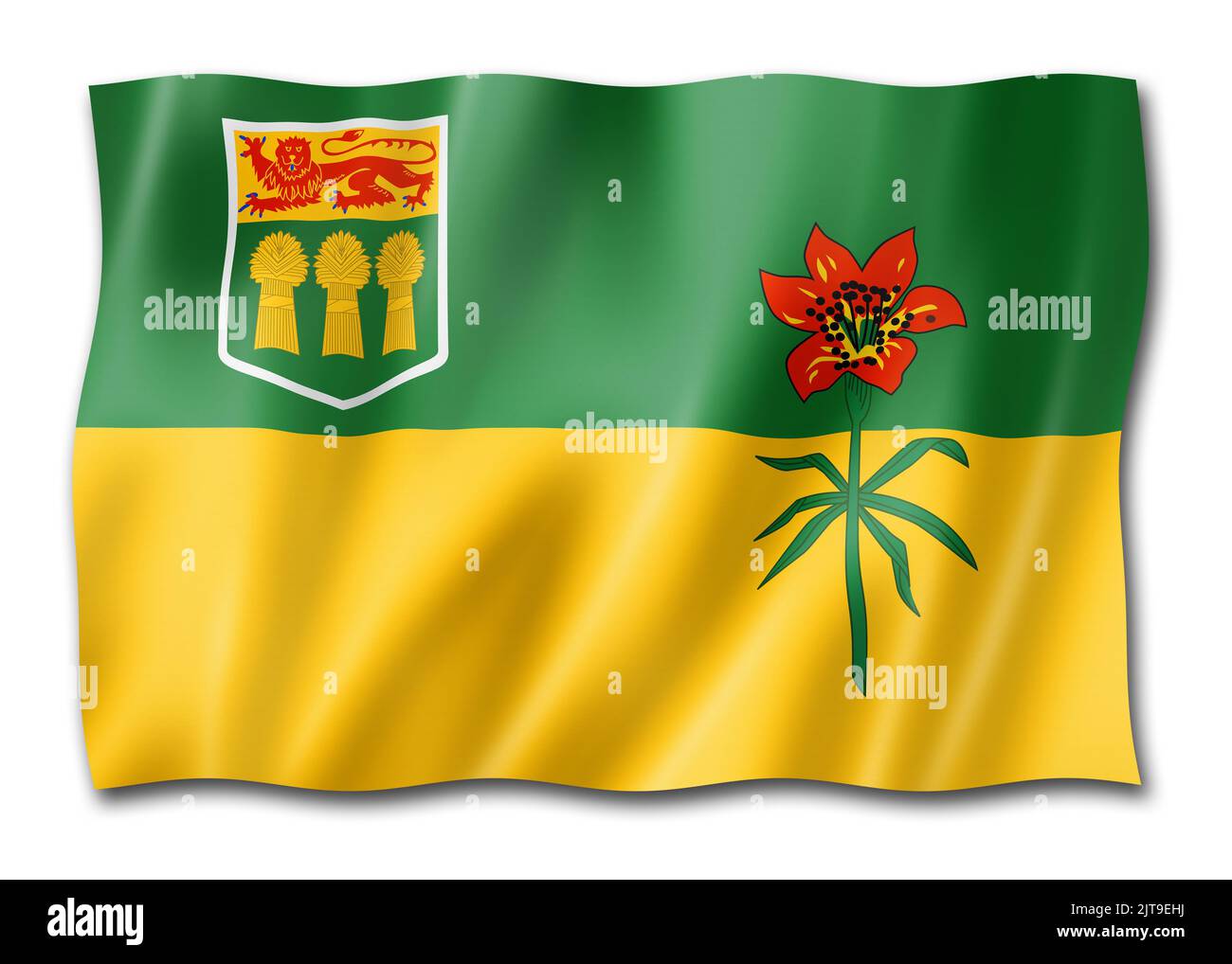 Bandiera della provincia di Saskatchewan, collezione di banner ondulati in Canada. 3D illustrazione Foto Stock