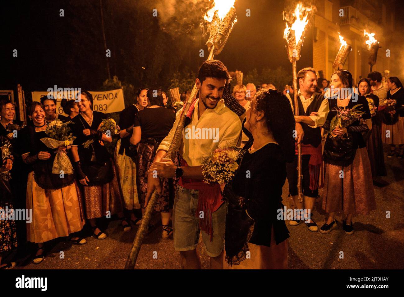 Festival della discesa fiaccolata a la Pobla de Segur in onore della Vergine di Ribera, patrimonio immateriale dell'UNESCO nei Pirenei (Catalogna Spagna) Foto Stock