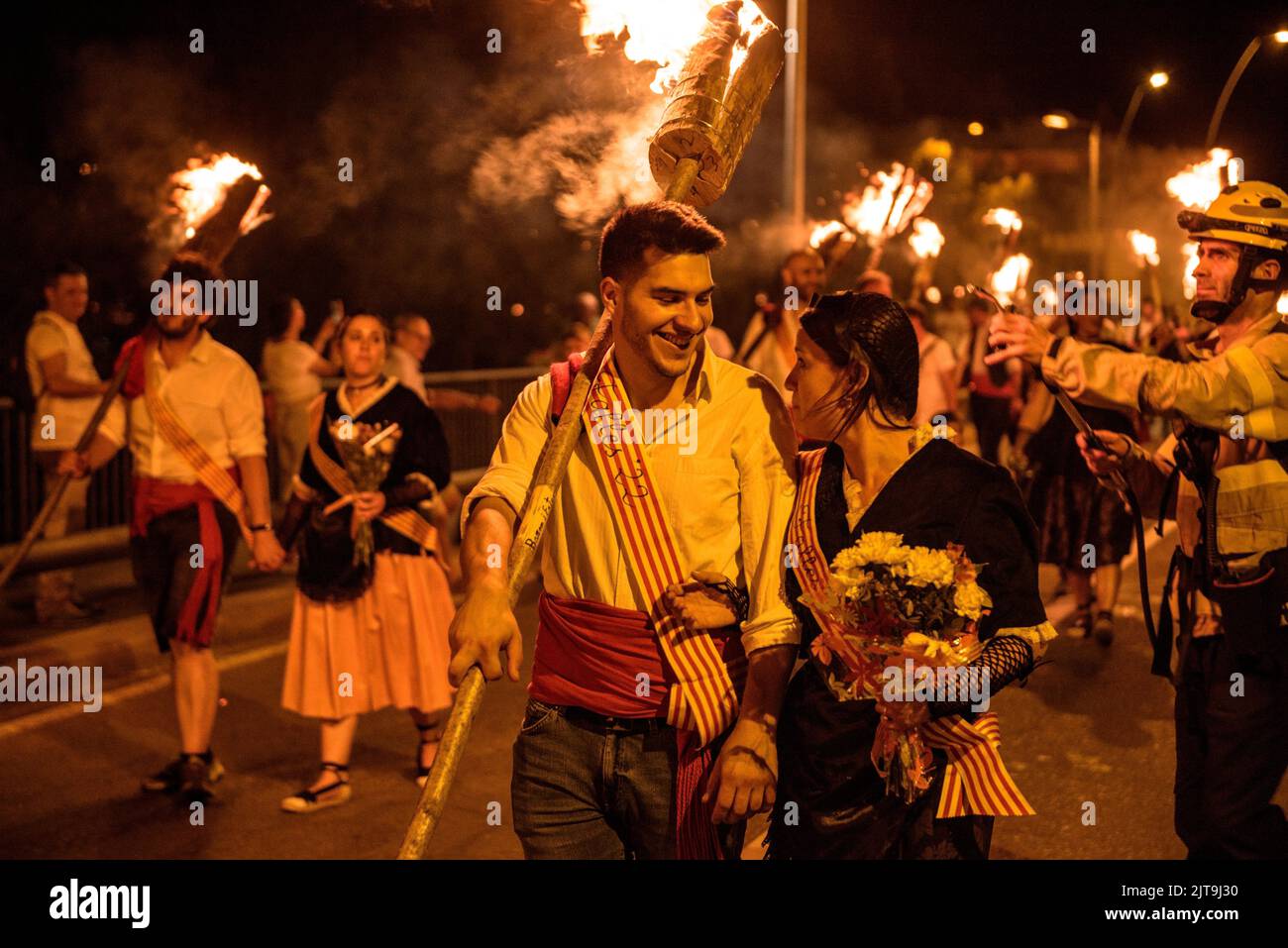 Festival della discesa fiaccolata a la Pobla de Segur in onore della Vergine di Ribera, patrimonio immateriale dell'UNESCO nei Pirenei (Catalogna Spagna) Foto Stock