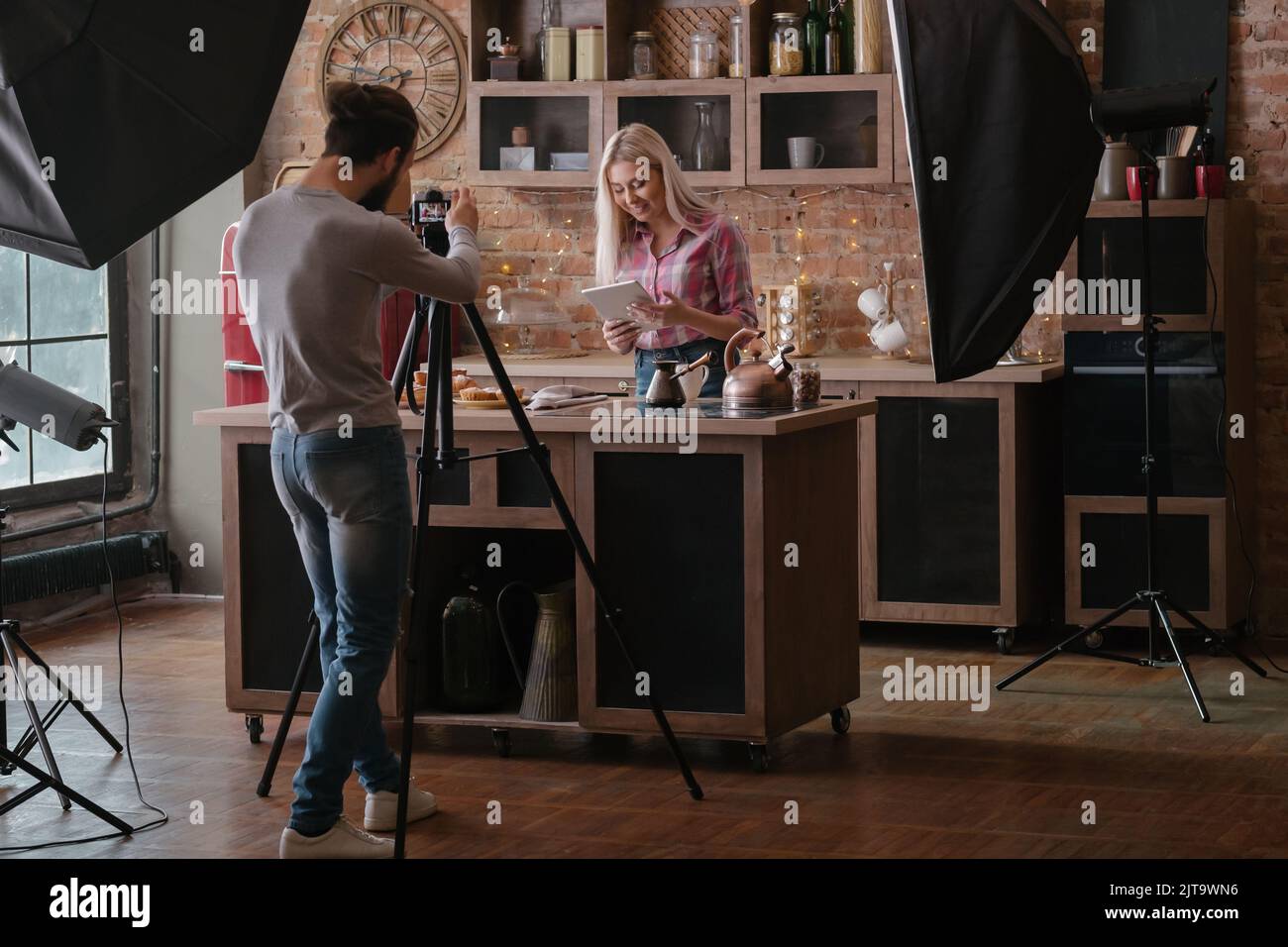 cibo blogger foto sessione backstage fotografia Foto Stock