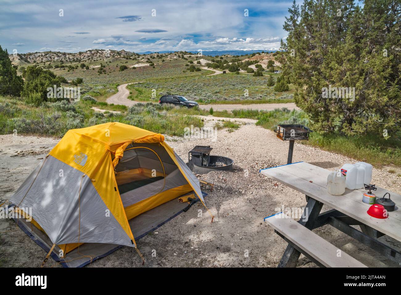 Campeggio a Castle Gardens Scenic Area, Bighorn Basin, vicino alla città di Ten Sleep, Wyoming, USA Foto Stock